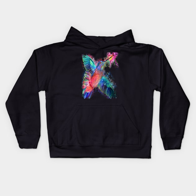 Colorful rainbow hummingbird watercolor art print Kids Hoodie by starchildsdesigns